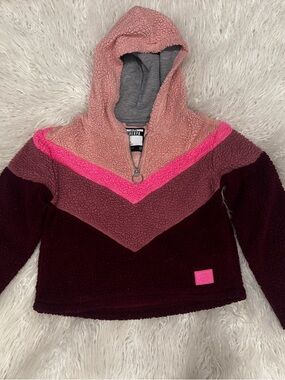Justice Chevron Sherpa Hoodie in Pink, Hot Pink & Burgundy